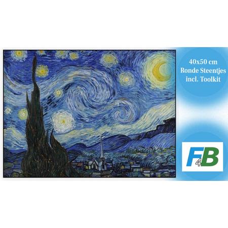 F4B Diamond Painting De Sterrennacht 40x50cm | Ronde Steentjes | Van Gogh | Kunst | Schilderij | Oude Meesters | Pakket Volwassenen en Kinderen